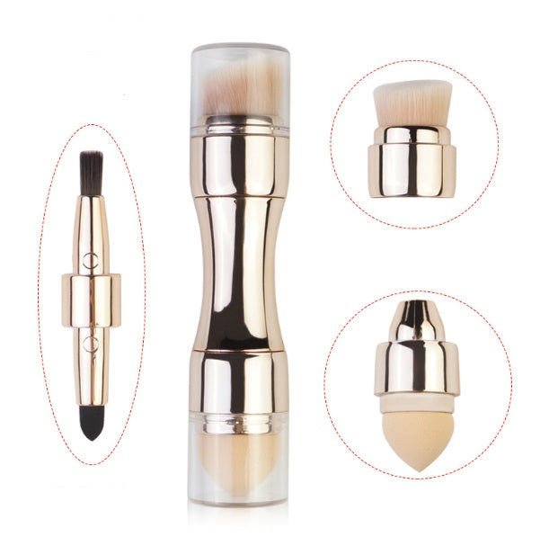 Brocha de Maquillaje 4 en 1 – Herramienta Multifuncional, Compacta y Elegante
