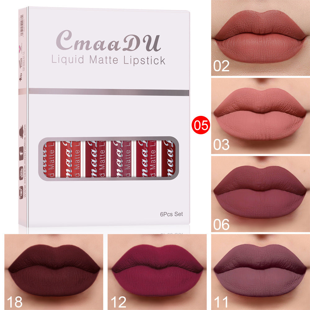 Set de 6 Labiales Mate de Alta Fijación – Color Intenso, Sin Transferencia y Ultra Duraderos