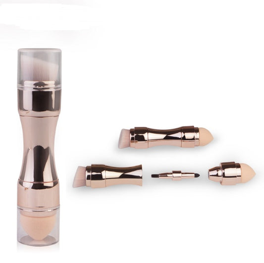 Brocha de Maquillaje 4 en 1 – Herramienta Multifuncional, Compacta y Elegante