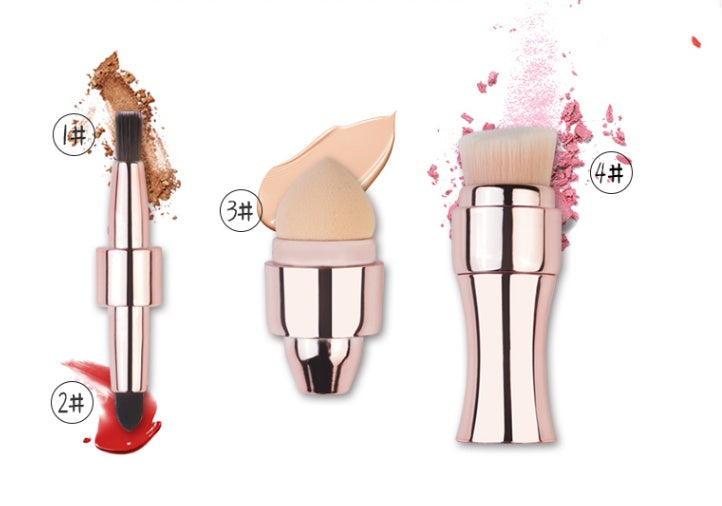 Brocha de Maquillaje 4 en 1 – Herramienta Multifuncional, Compacta y Elegante