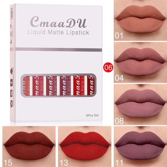 Set de 6 Labiales Mate de Alta Fijación – Color Intenso, Sin Transferencia y Ultra Duraderos